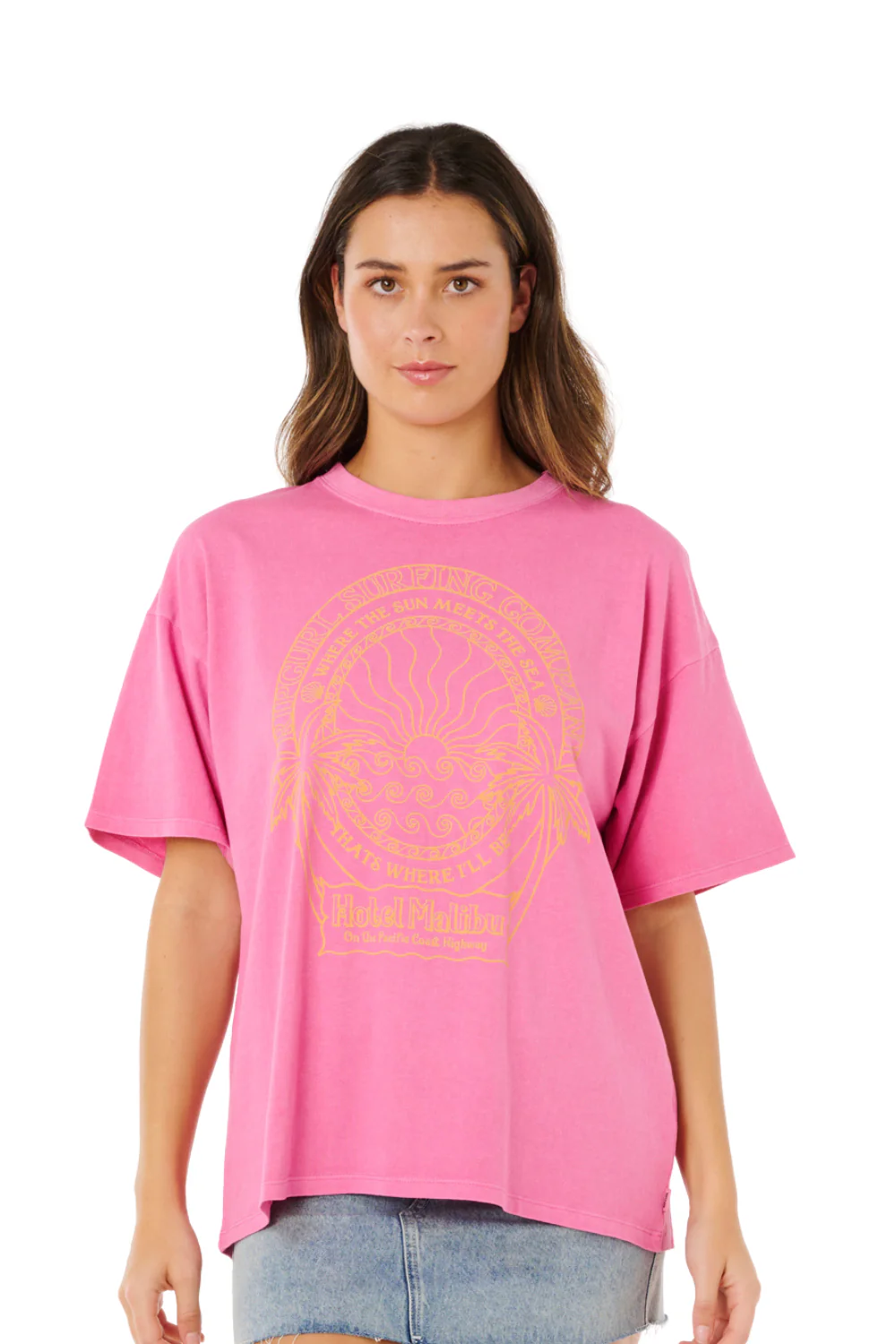 Rip Curl Hotel Malibu Heritage Womens Short Sleeve T-Shirt Super Pink