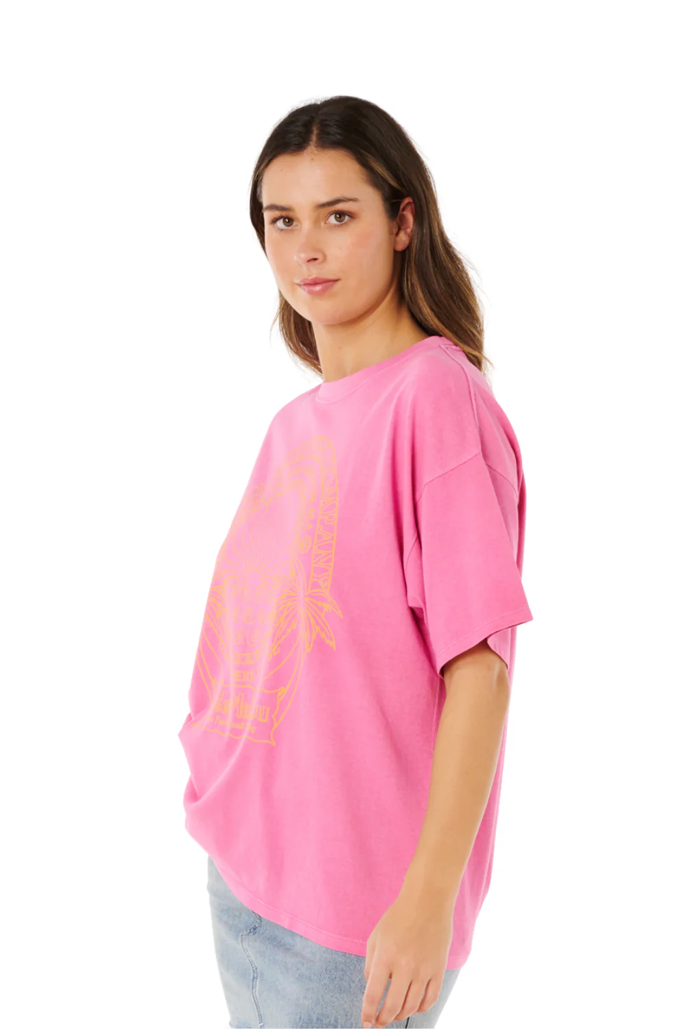 Rip Curl Hotel Malibu Heritage Womens Short Sleeve T-Shirt Super Pink - Image 3