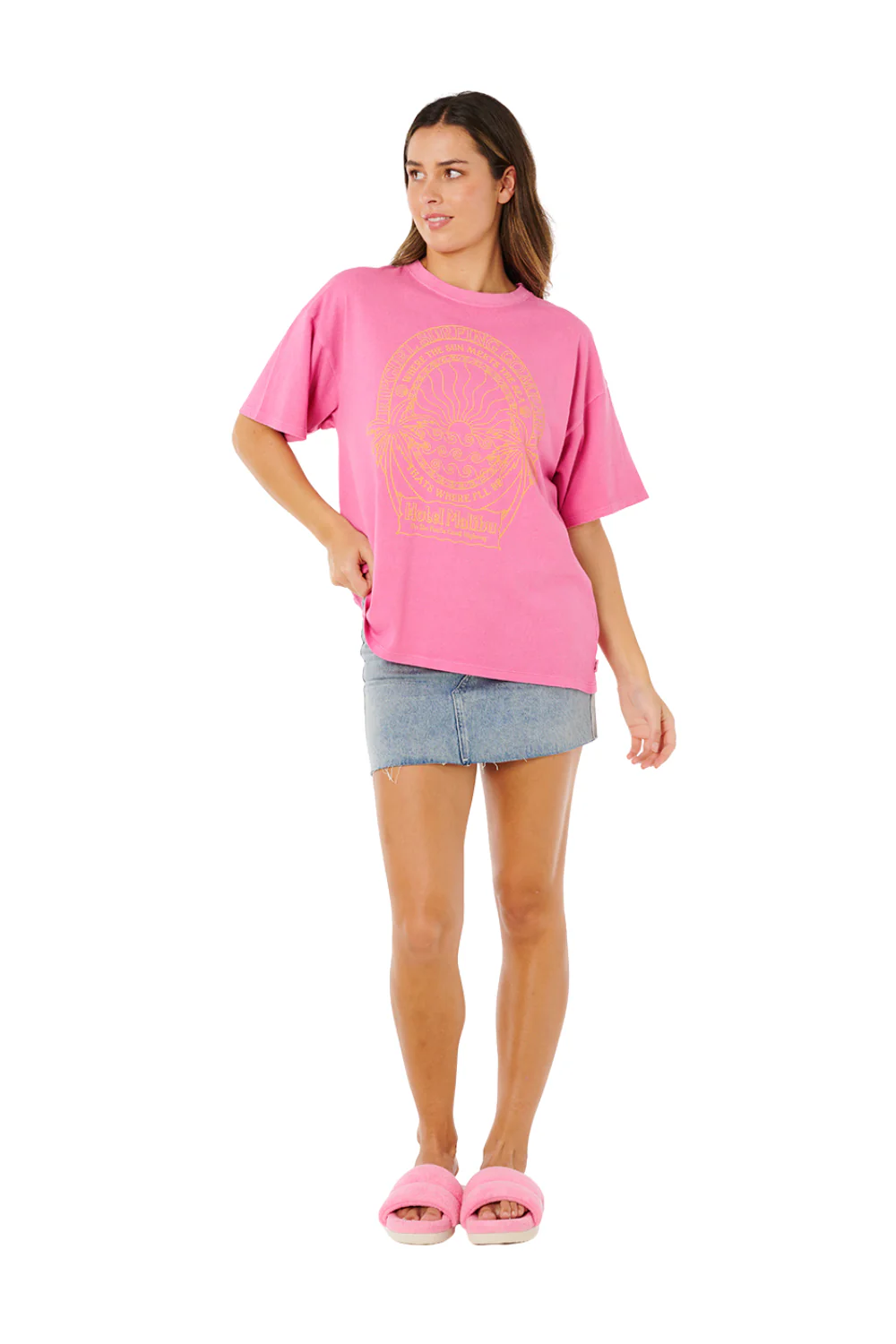 Rip Curl Hotel Malibu Heritage Womens Short Sleeve T-Shirt Super Pink - Image 5