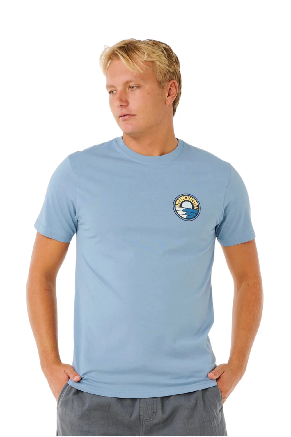 Rip Curl Pacific Rinse Stacked Mens T-Shirt Faded Denim - Image 2