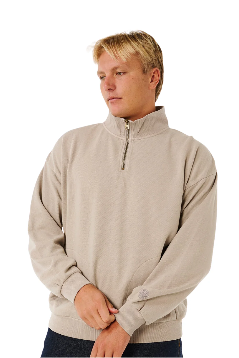 Rip Curl Premium Surf Mens 1/4 Zip Crew Stone - Image 6