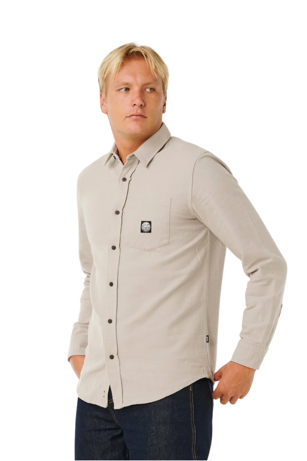 Rip Curl Premium Surf Mens Long Sleeve Shirt Stone - Image 3