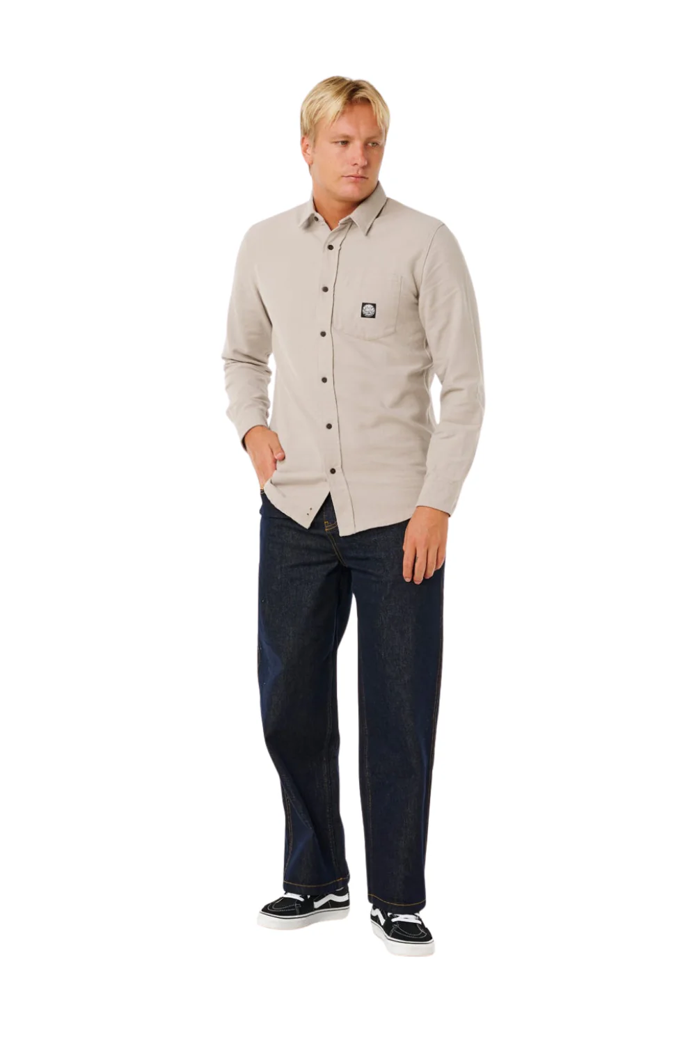 Rip Curl Premium Surf Mens Long Sleeve Shirt Stone - Image 4