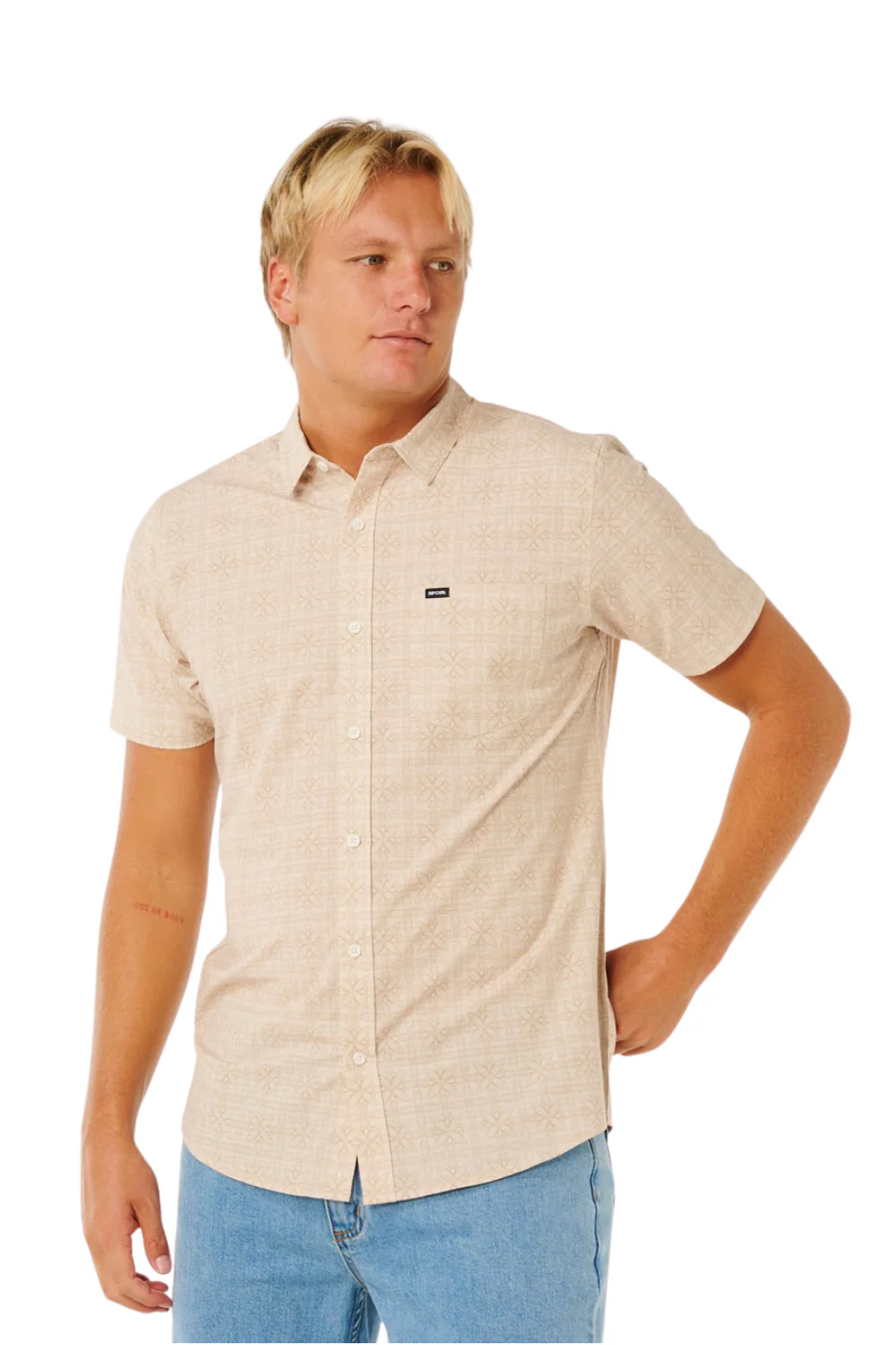 Rip Curl Sessions Aerotech Mens Short Sleeve Shirt Stone - Image 3