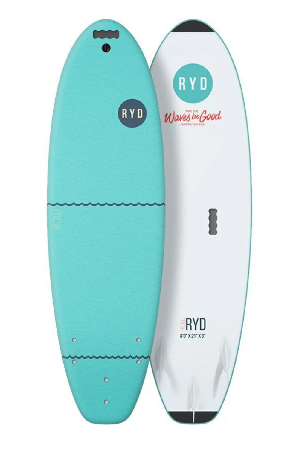RYD Fresh Soft Top Surfboard Aqua - Image 3