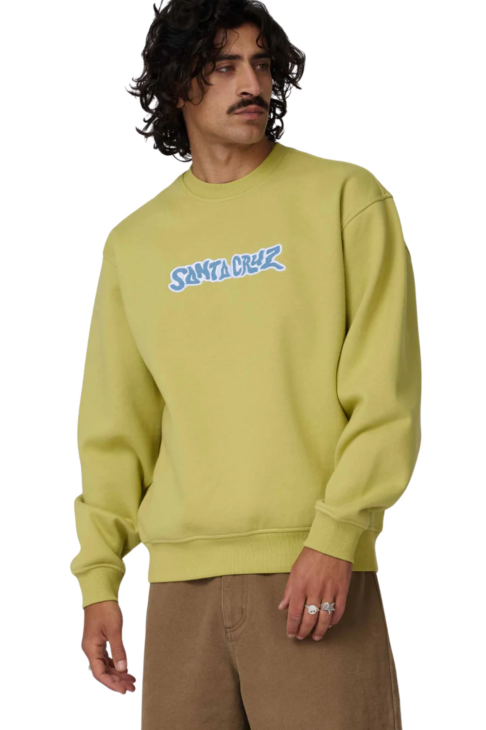 Santa Cruz Patch Strip Mens Crewneck Sweatshirt Faded Khaki