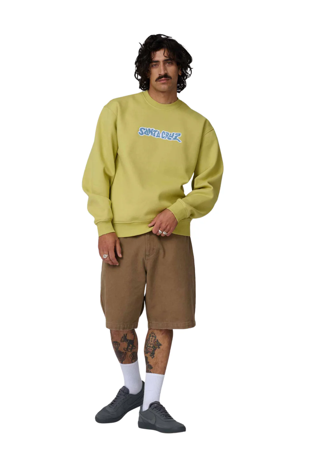 Santa Cruz Patch Strip Mens Crewneck Sweatshirt Faded Khaki - Image 4