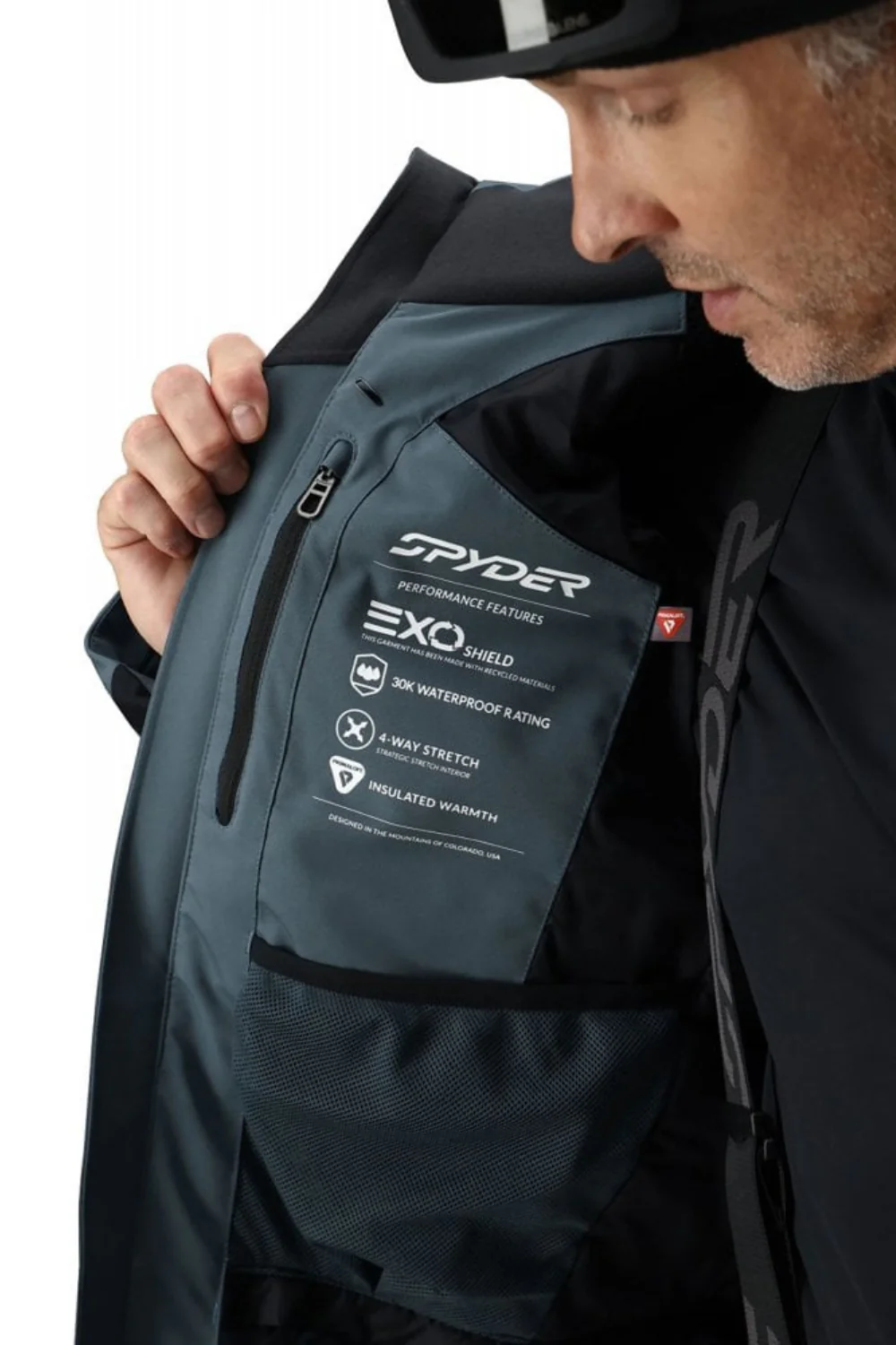 Spyder Mens Titan Insulated Ski Jacket Black/Slate Blue - Image 3