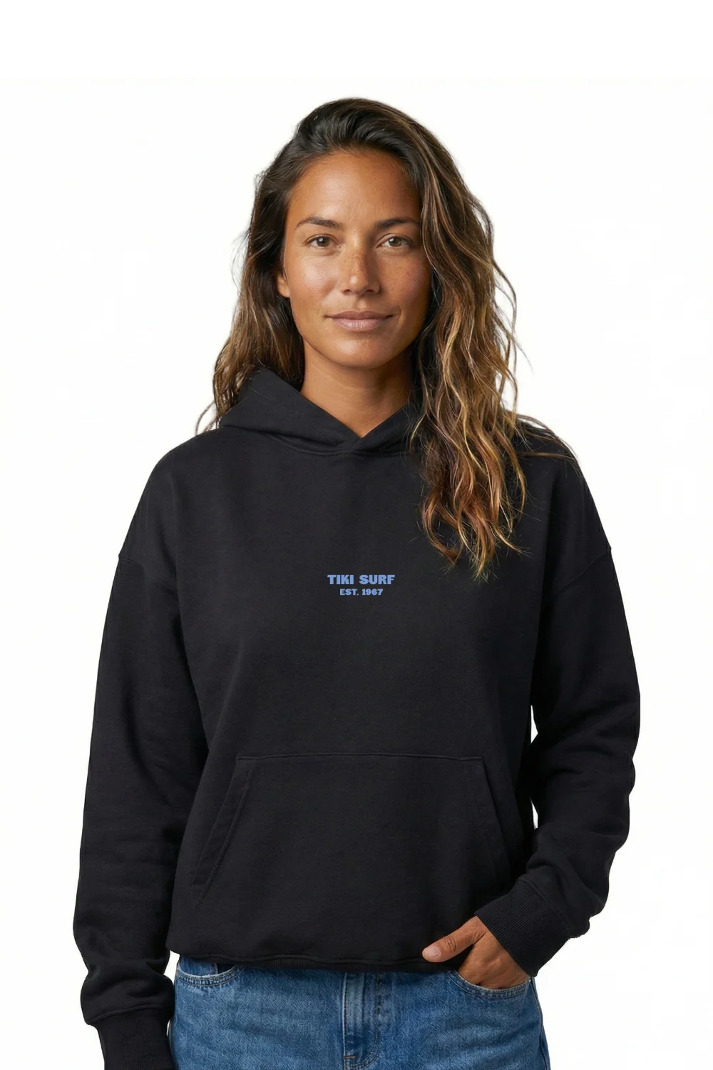 Tiki Fin Womens Hoodie Black - Image 2