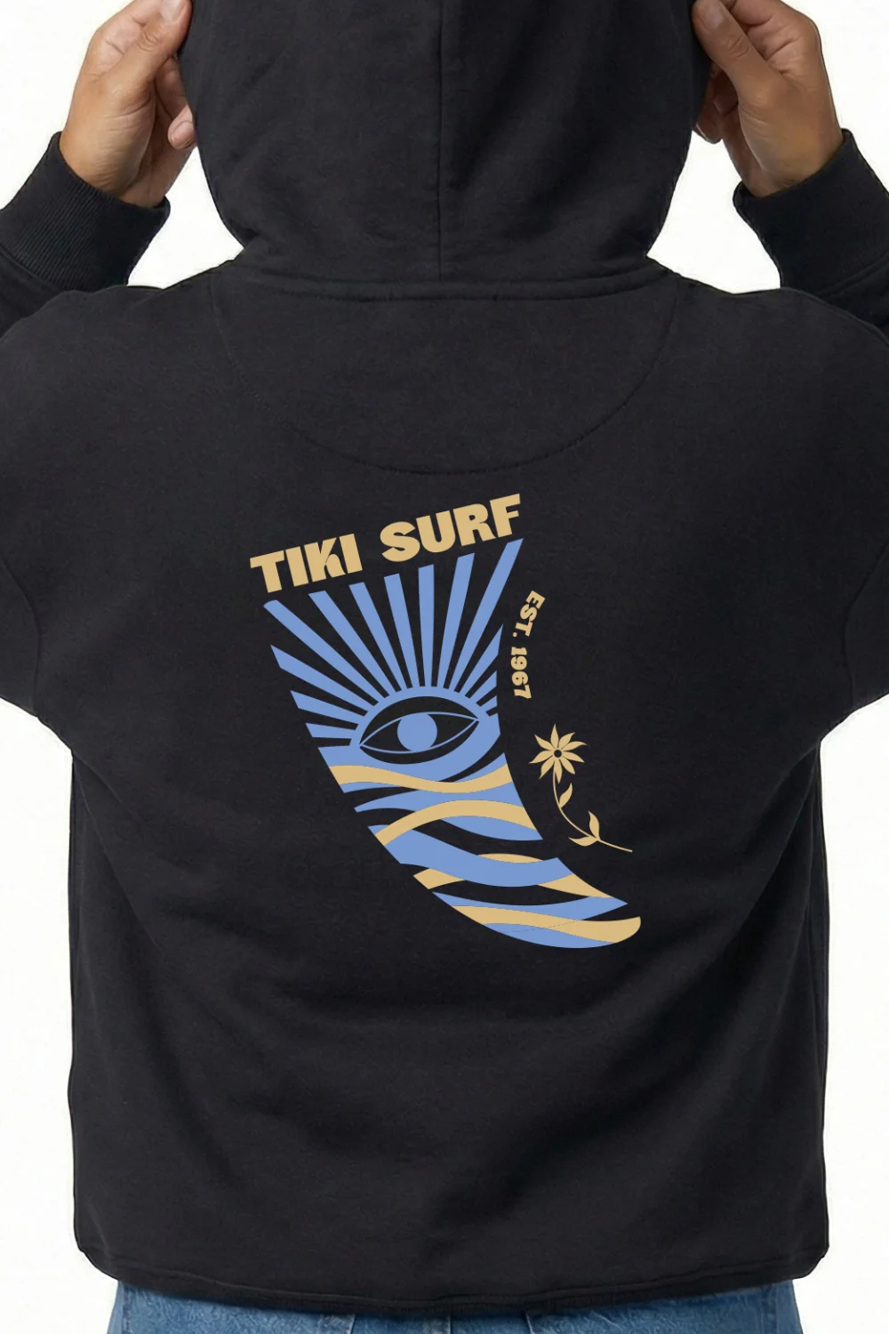 Tiki Fin Womens Hoodie Black - Image 4