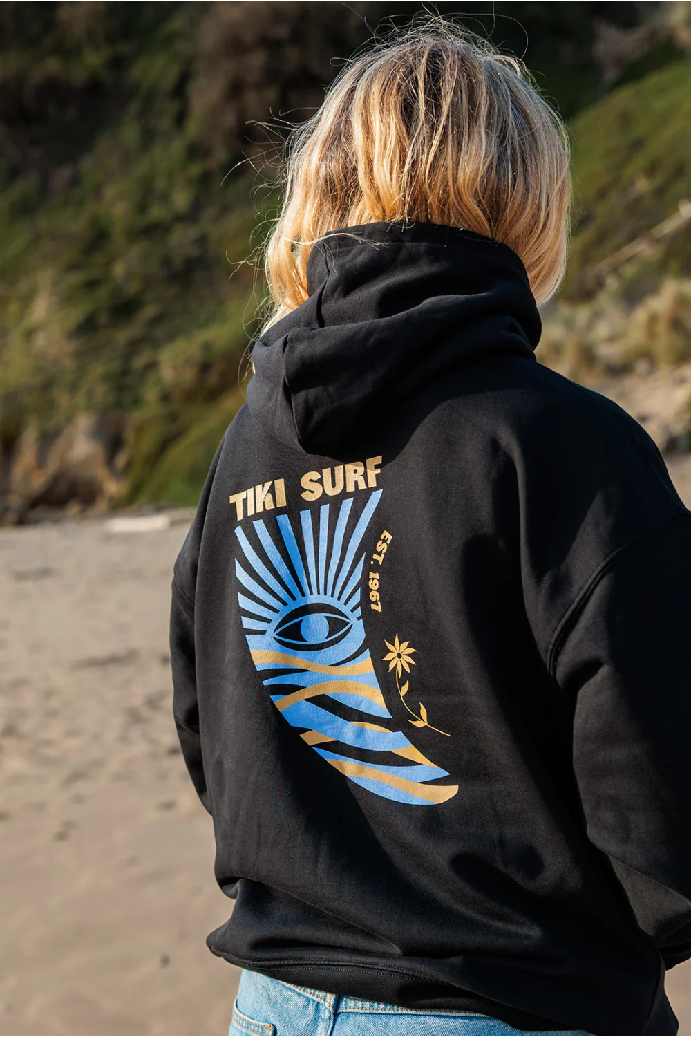 Tiki Fin Womens Hoodie Black - Image 6
