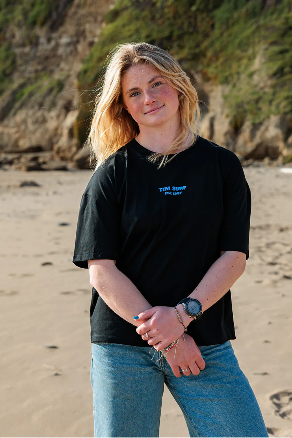 Tiki Fin Womens T-Shirt Black - Image 4