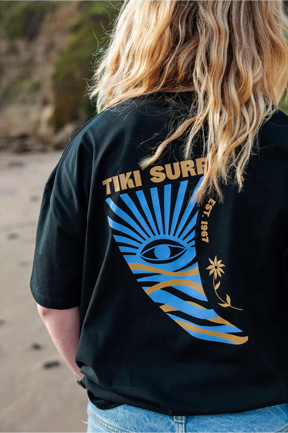 Tiki Fin Womens T-Shirt Black - Image 5