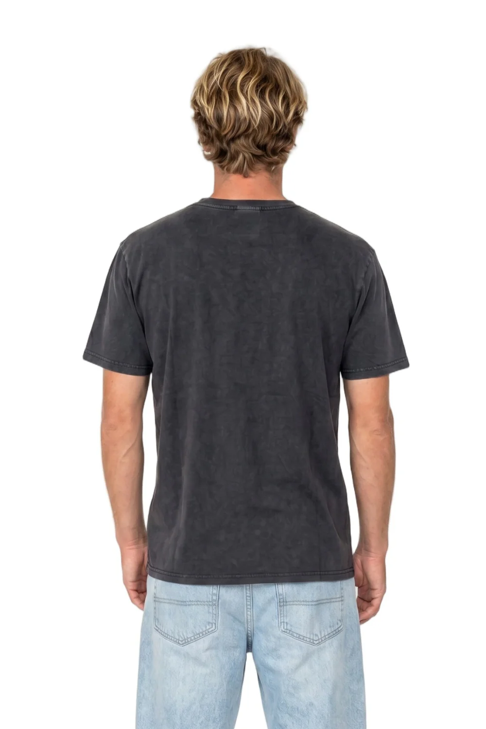 Tiki Penguin Mens T-Shirt Stone Wash Black - Image 2