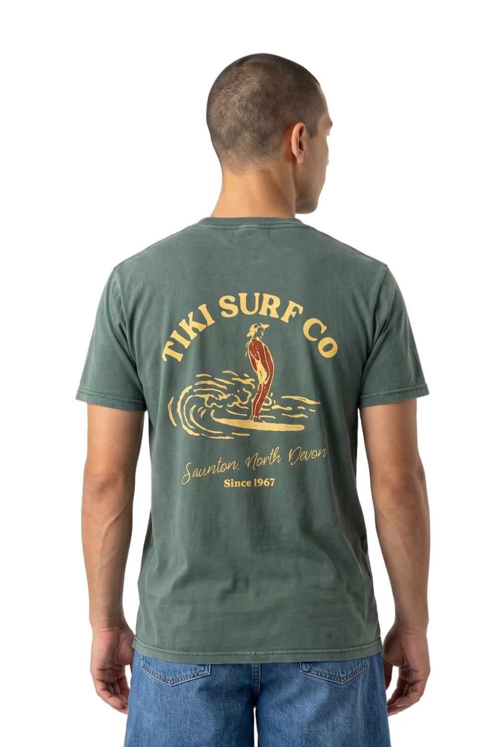 Tiki Saunton Longboard Mens T-Shirt Stone Washed Green