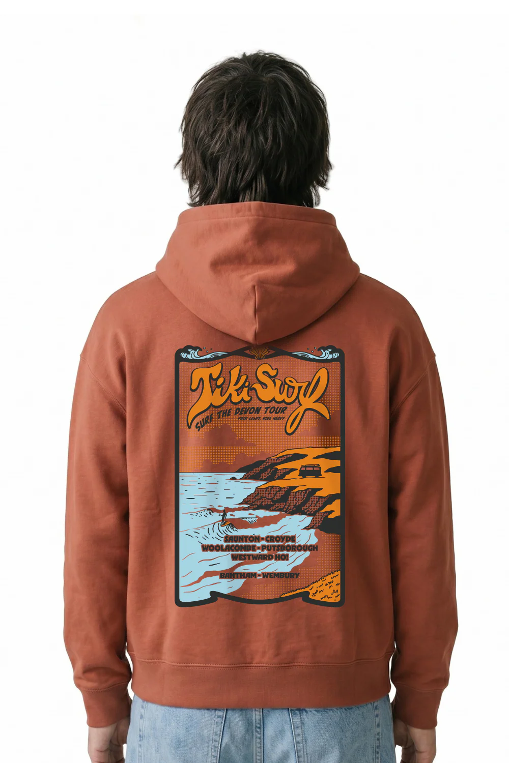 Tiki Surf Tour Mens Hoodie Burnt Orange