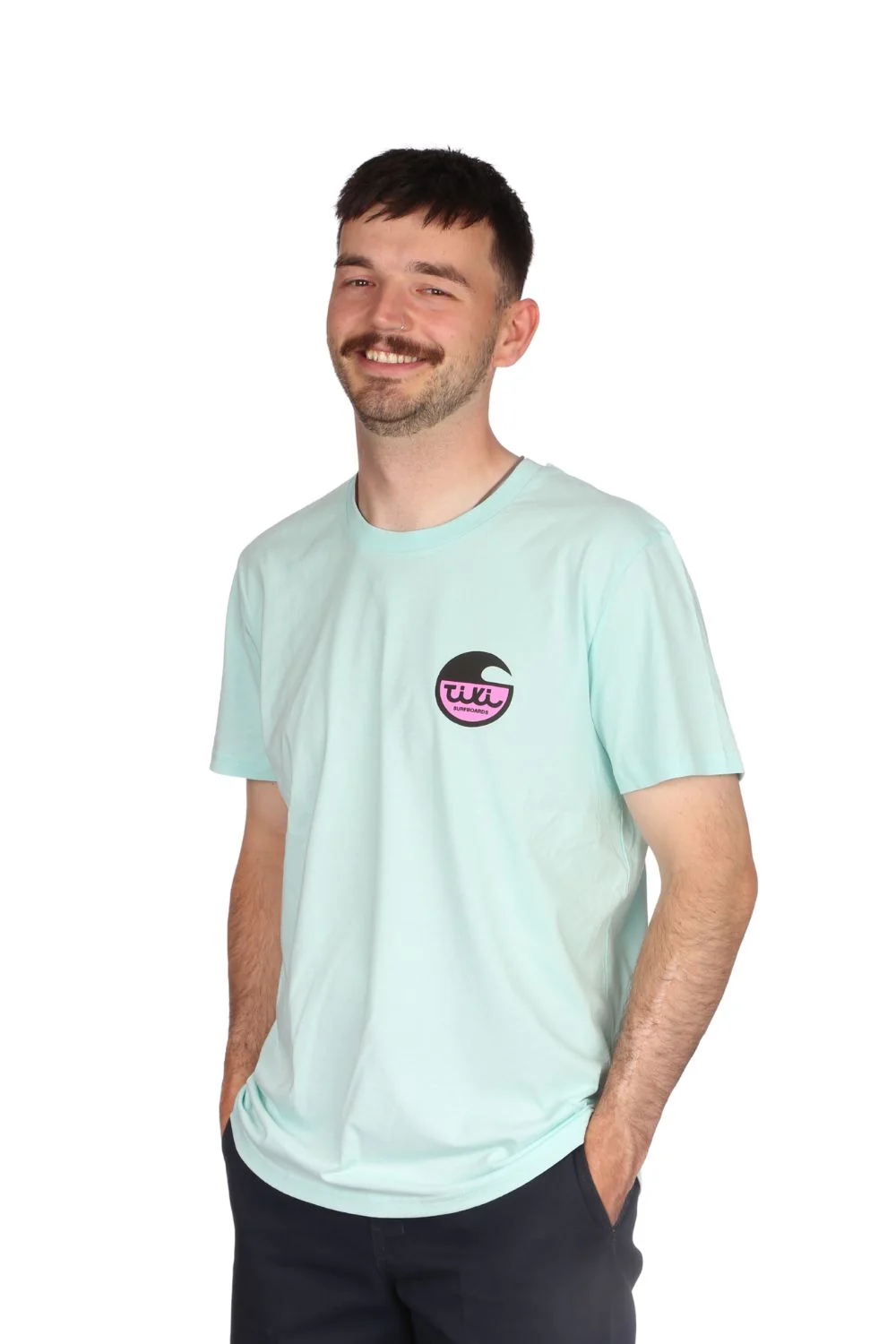 Tiki Surfboard Logo T-Shirt Carribean Blue - Image 3