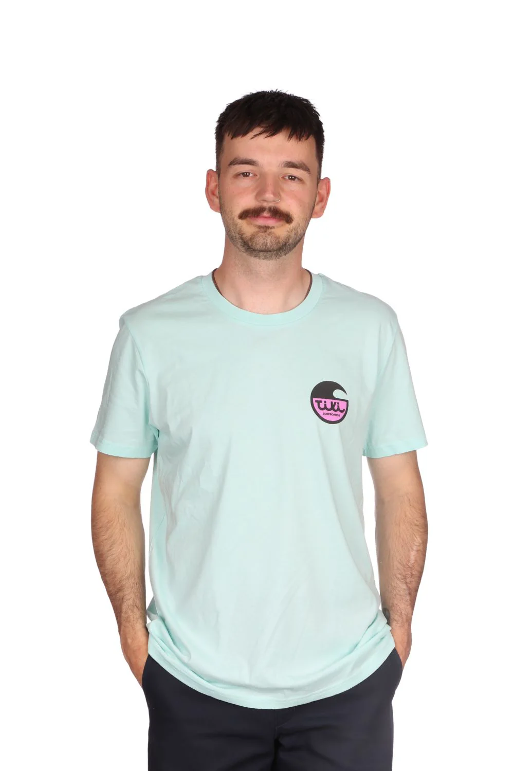 Tiki Surfboard Logo T-Shirt Carribean Blue - Image 6