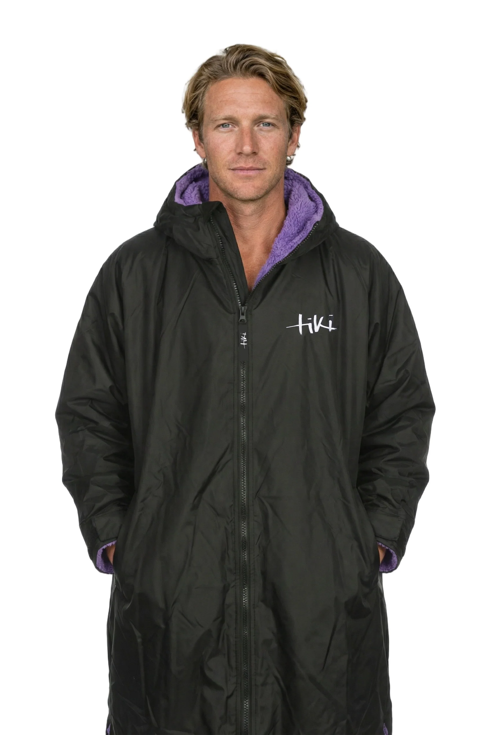 Tiki Tech Robe Black With Lilac Lining - Image 3