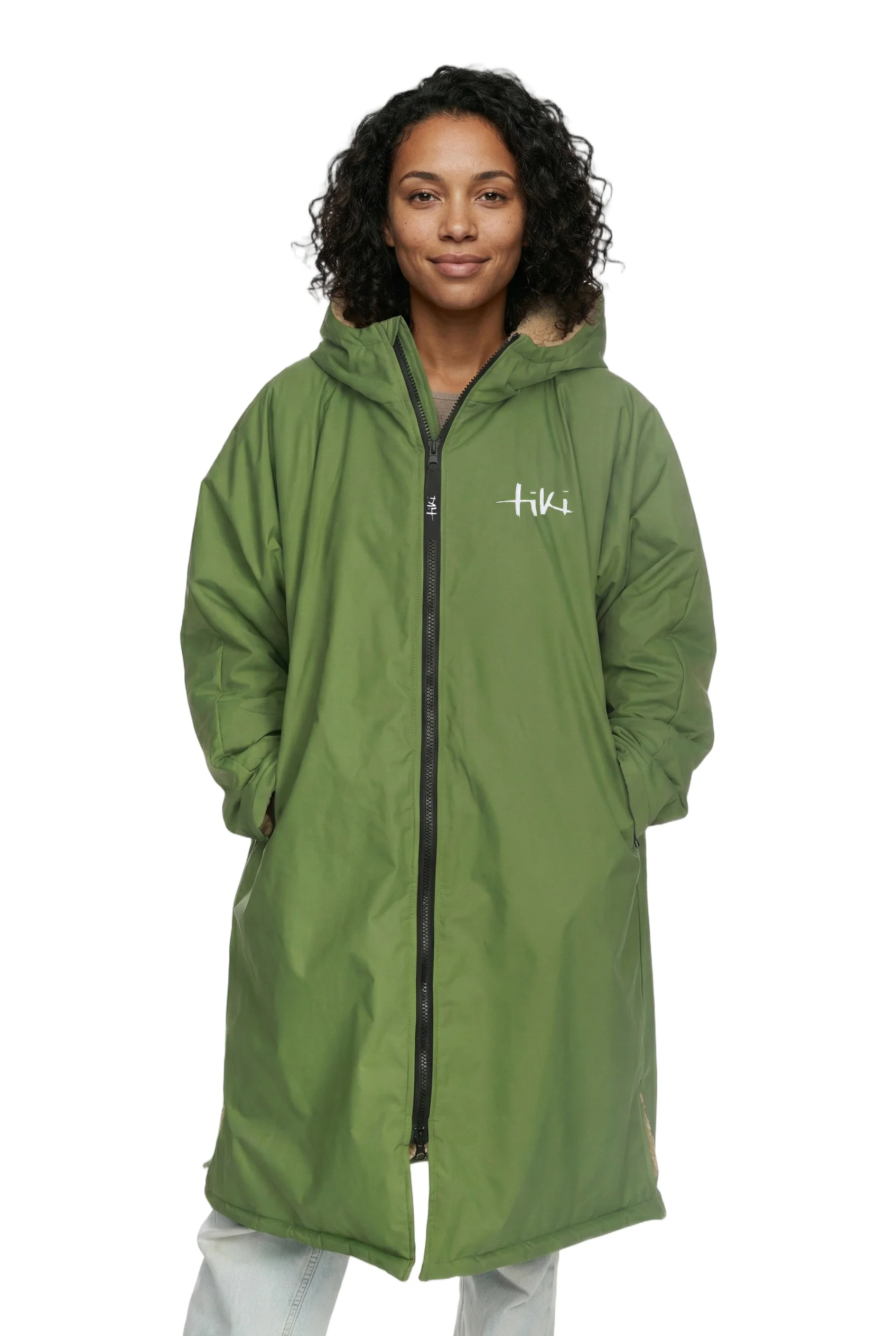 Tiki Tech Robe Green With Taupe Lining - Image 3