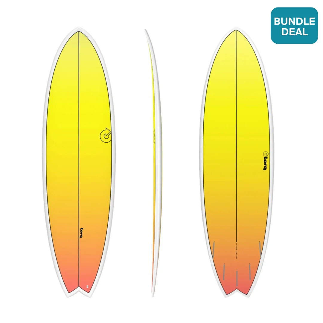 Torq TET Mod Fish Surfboard Yellow Orange Retro Fade - Image 2